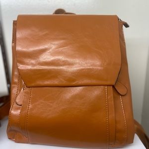 Leather backpack purse, burnt orange color